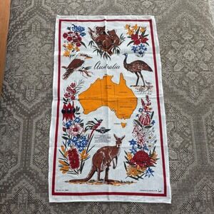 Vintage Australia Map Tea Towel Royal Flying Doctor Service Heil Linen 18 x 32"